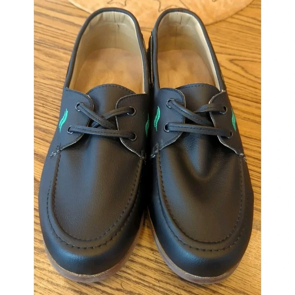 Boatman Cactus Leather‎ Yachty Mens Size 10 Black Cactus Leather Casual Lace Up